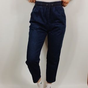 Vintage Dark Wash Drawstring Denim Trousers